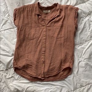 Rose colored linen button up tee
